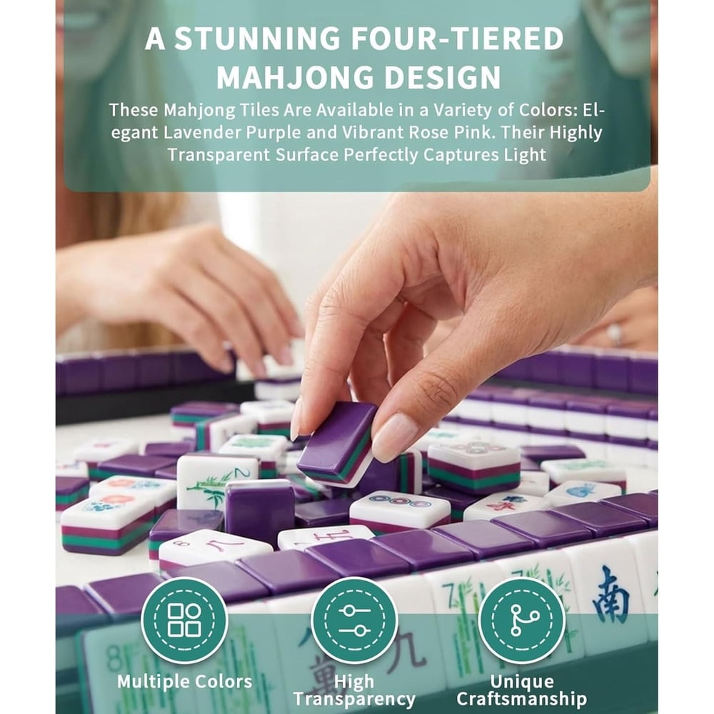 American Mahjong Game Set Paisley Travel Design for Adult and Family Games 160 Piece Four Layer Engraved Acrylic Kit with Bag and Dice
