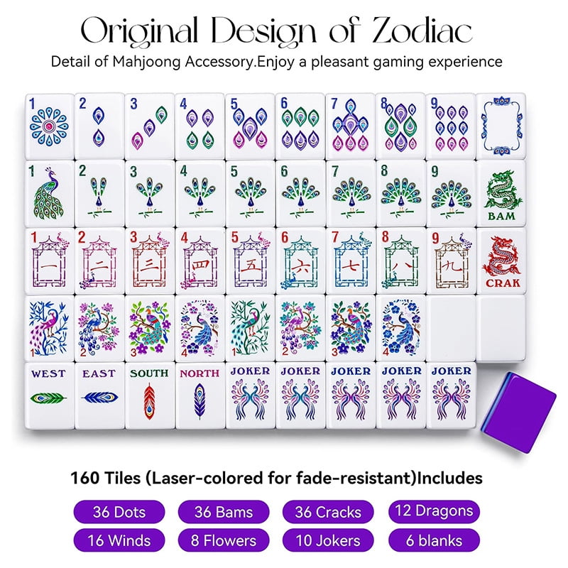 American Mahjong Tile Set Peacock Design for Party and Holiday Game Nights 160 Piece Two Tone Acrylic Set with Storage Bag