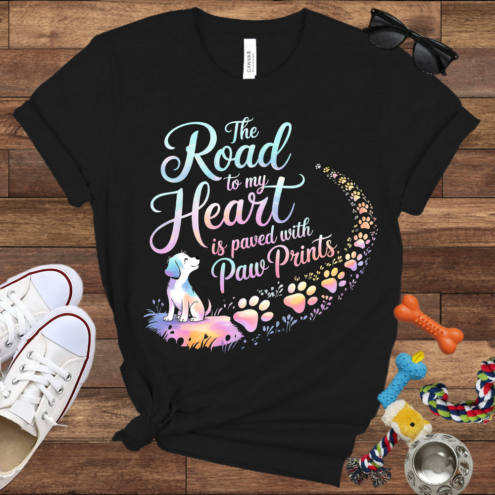 The Road to My Heart is Paved with Paw Prints - Bella Canvas Tshirt - Memory Dog Gifts