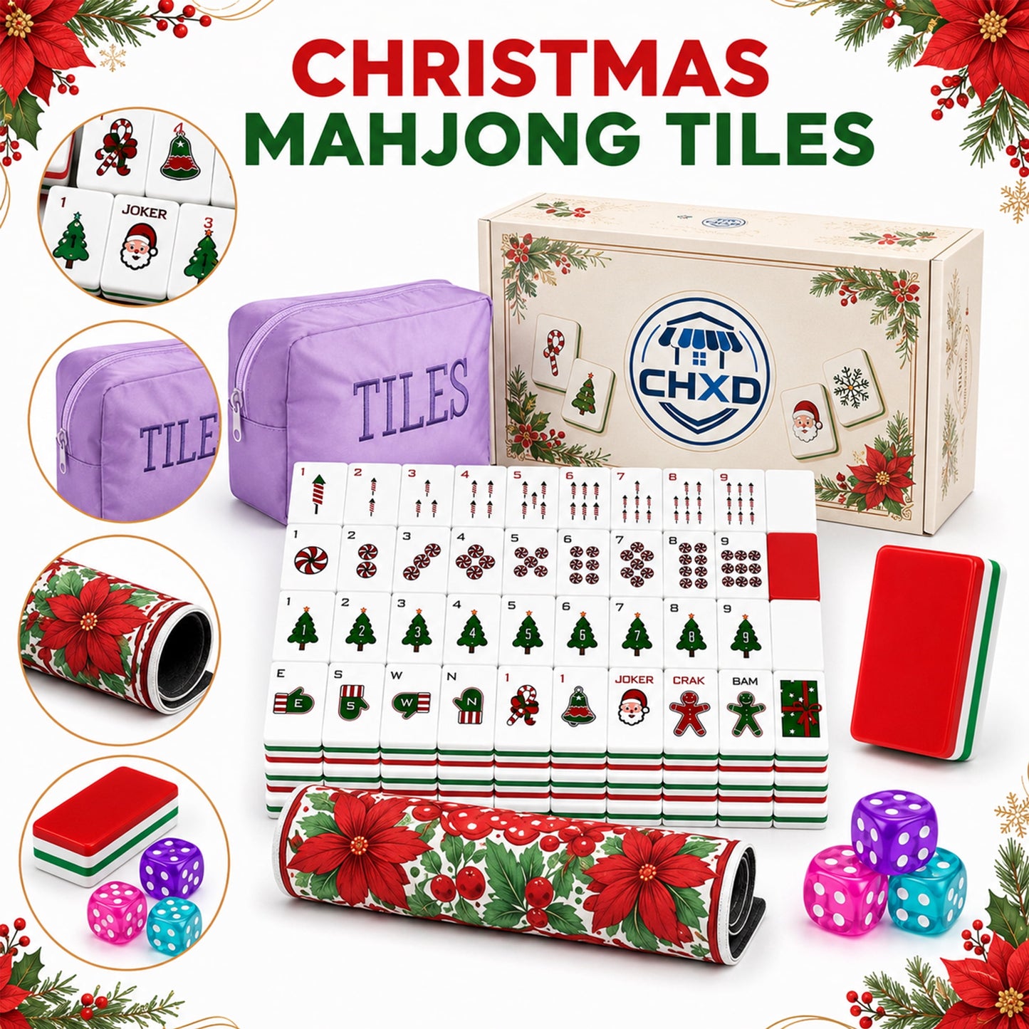 American Mahjong Tile Set Clear Halloween Design for Adult Travel Games 160 Piece Engraved Set with Mat Bag and Dice