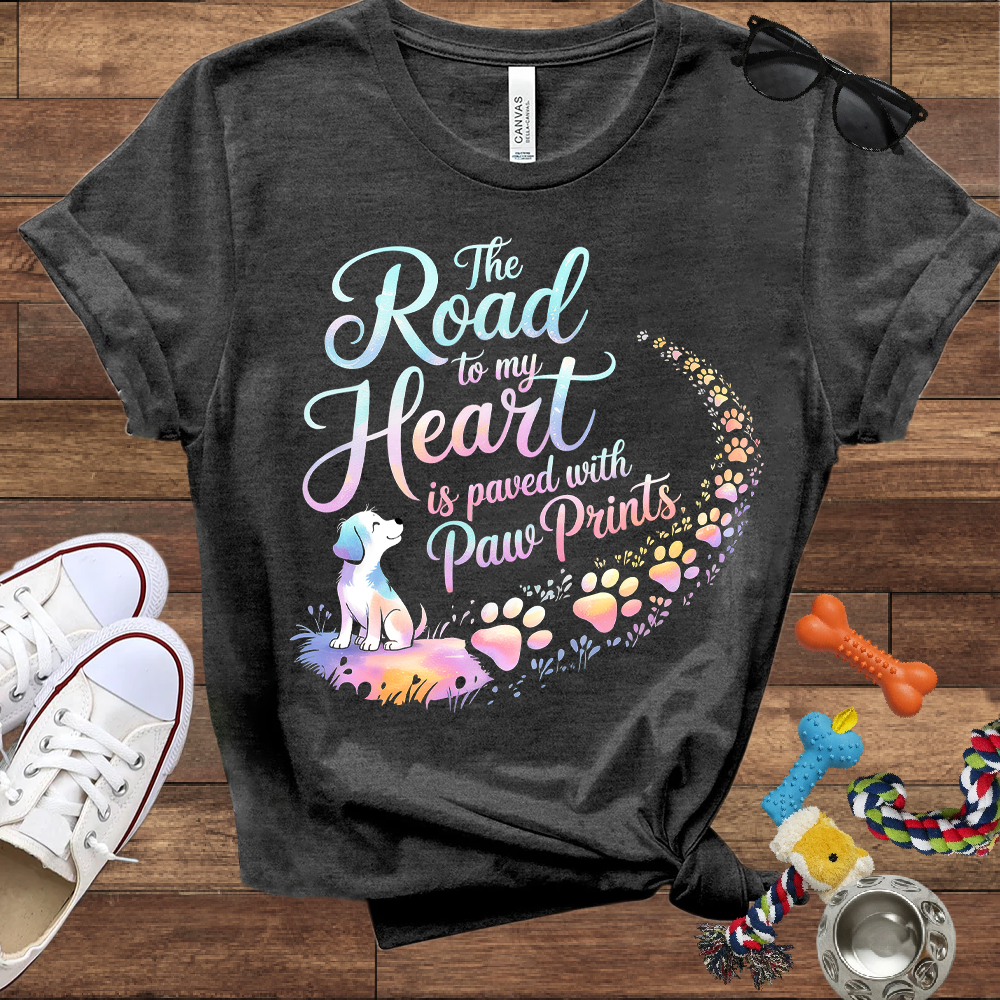 The Road to My Heart is Paved with Paw Prints - Bella Canvas Tshirt - Memory Dog Gifts