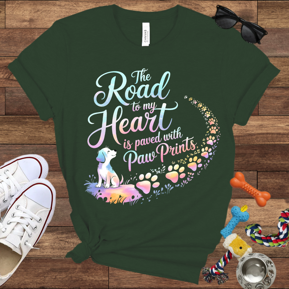 The Road to My Heart is Paved with Paw Prints - Bella Canvas Tshirt - Memory Dog Gifts