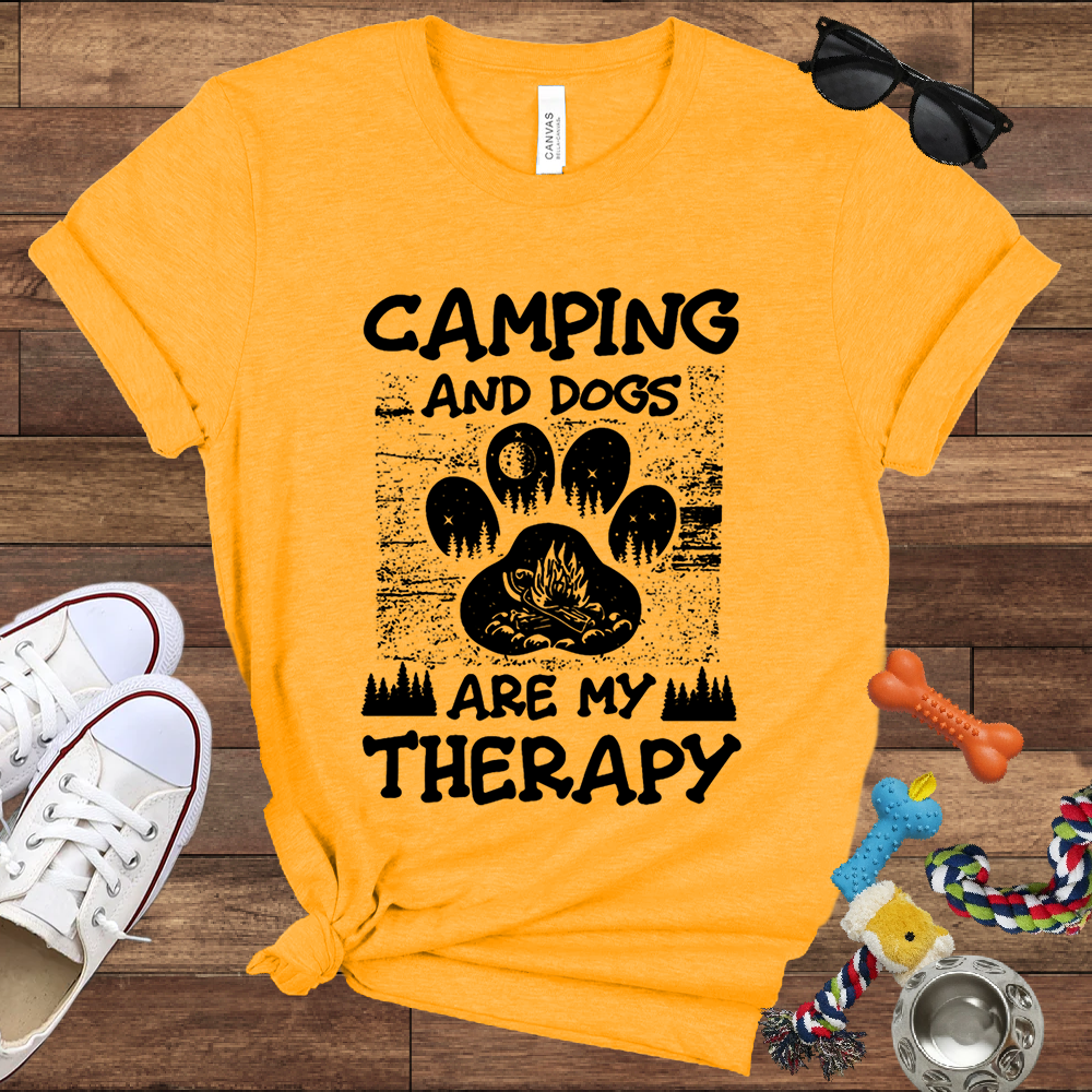 Camping And Dogs Are My Therapy - Bella Canvas Tshirt - Gift for Dog Lovers