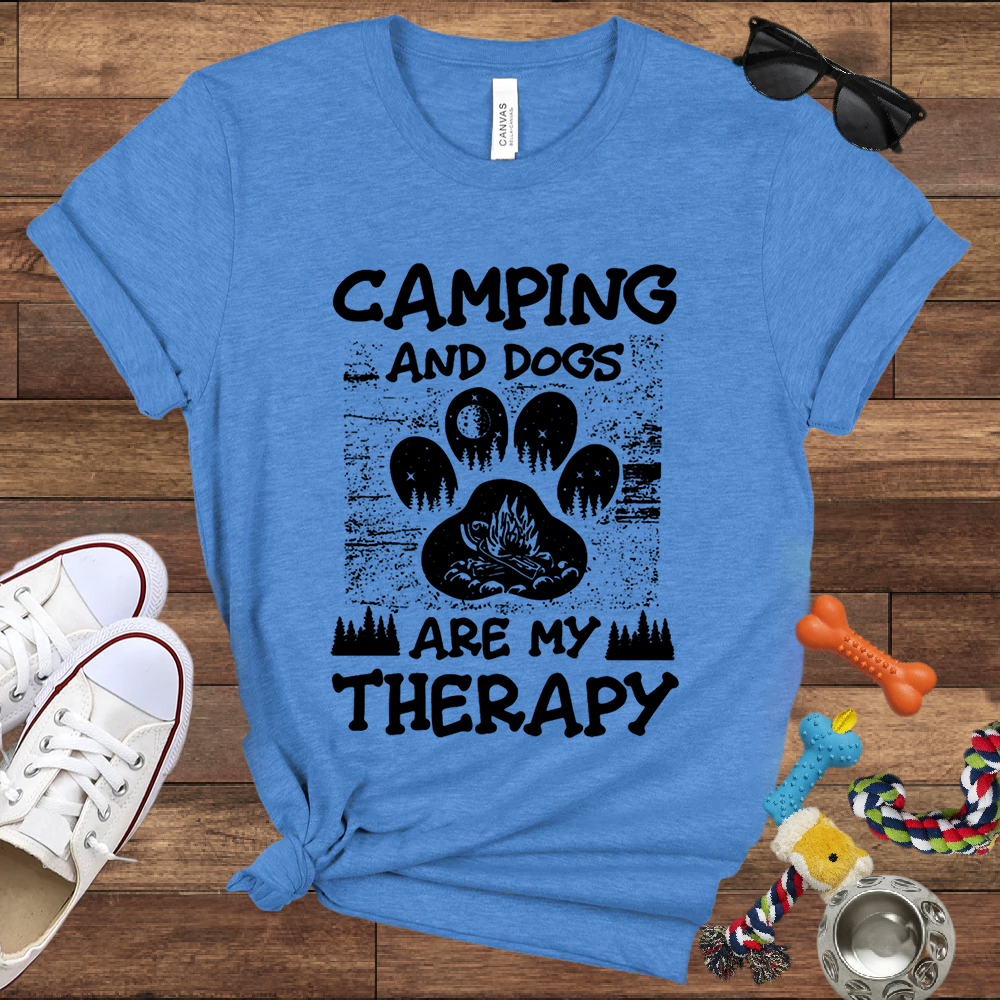 Camping And Dogs Are My Therapy - Bella Canvas Tshirt - Gift for Dog Lovers