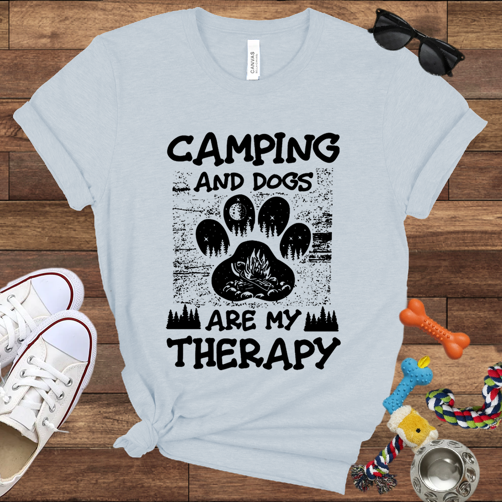 Camping And Dogs Are My Therapy - Bella Canvas Tshirt - Gift for Dog Lovers