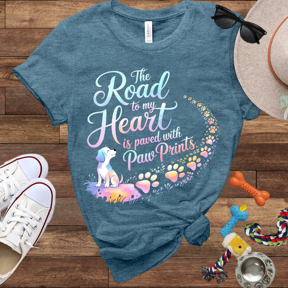 The Road to My Heart is Paved with Paw Prints - Bella Canvas Tshirt - Memory Dog Gifts
