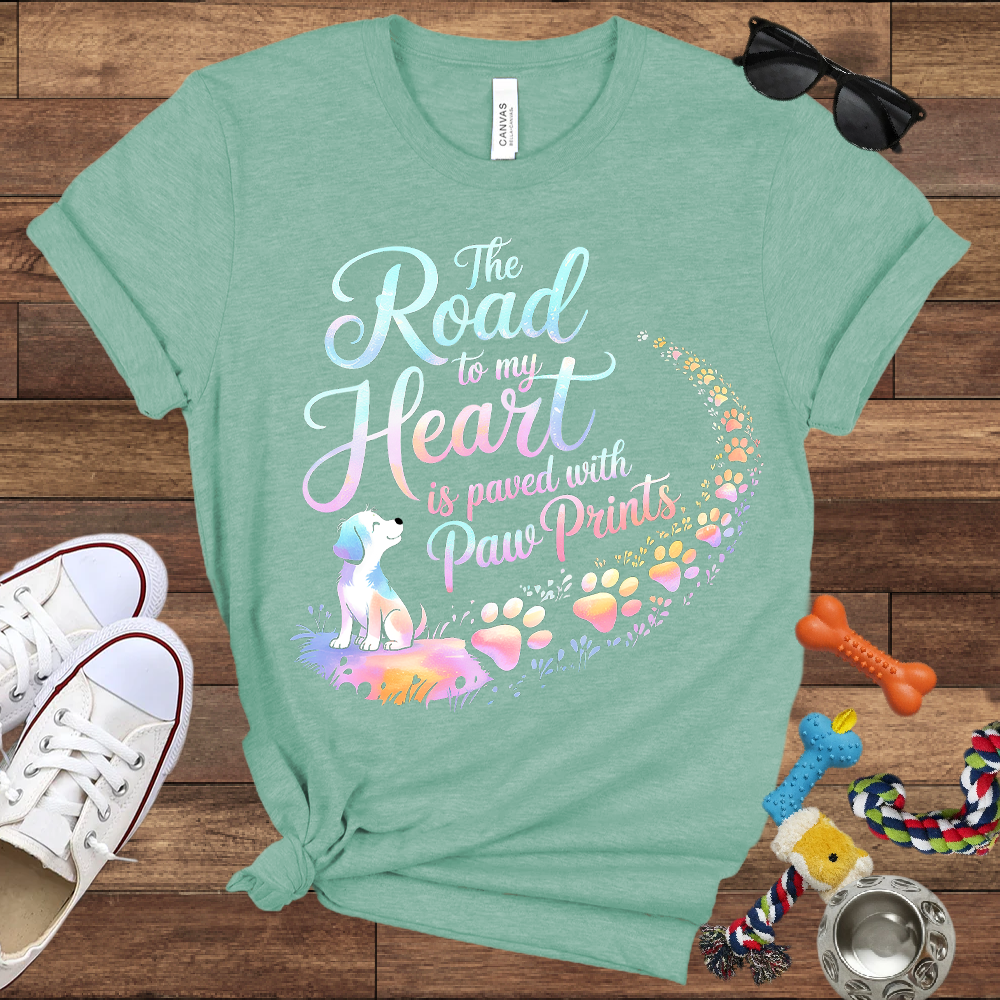 The Road to My Heart is Paved with Paw Prints - Bella Canvas Tshirt - Memory Dog Gifts