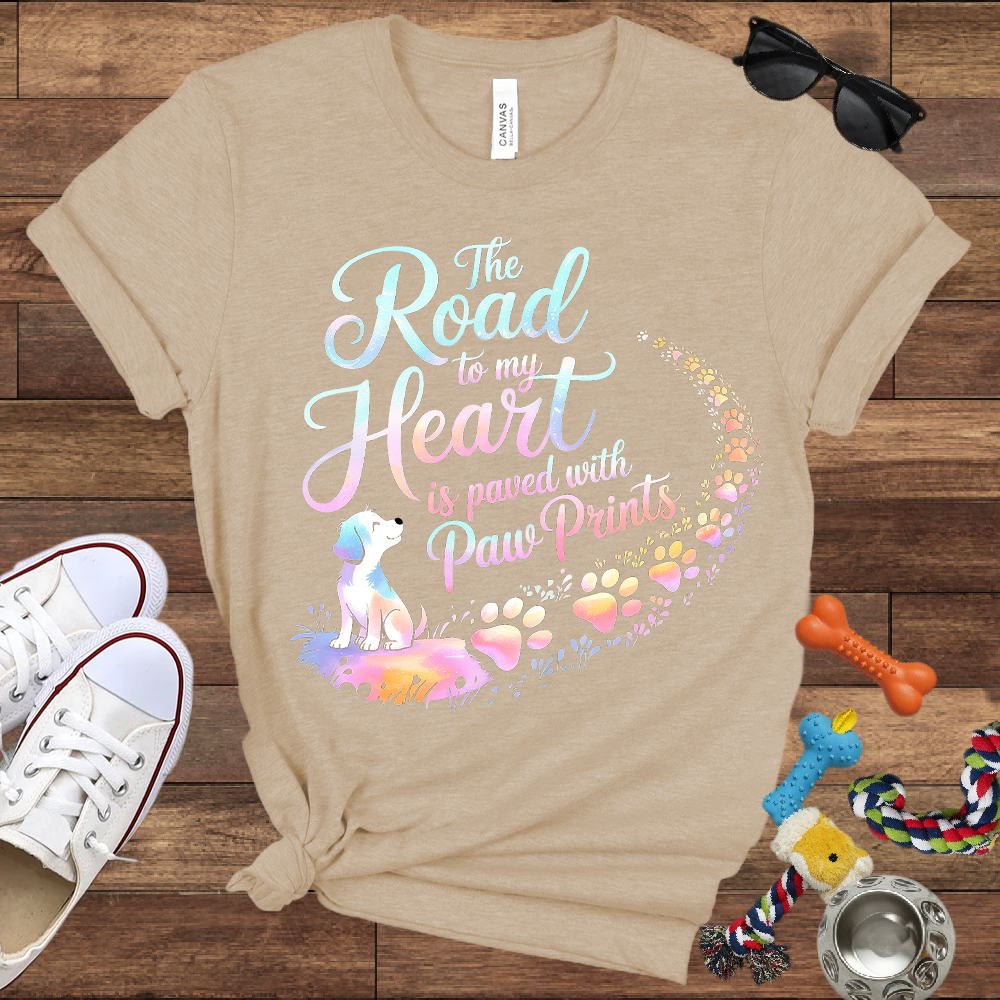 The Road to My Heart is Paved with Paw Prints - Bella Canvas Tshirt - Memory Dog Gifts
