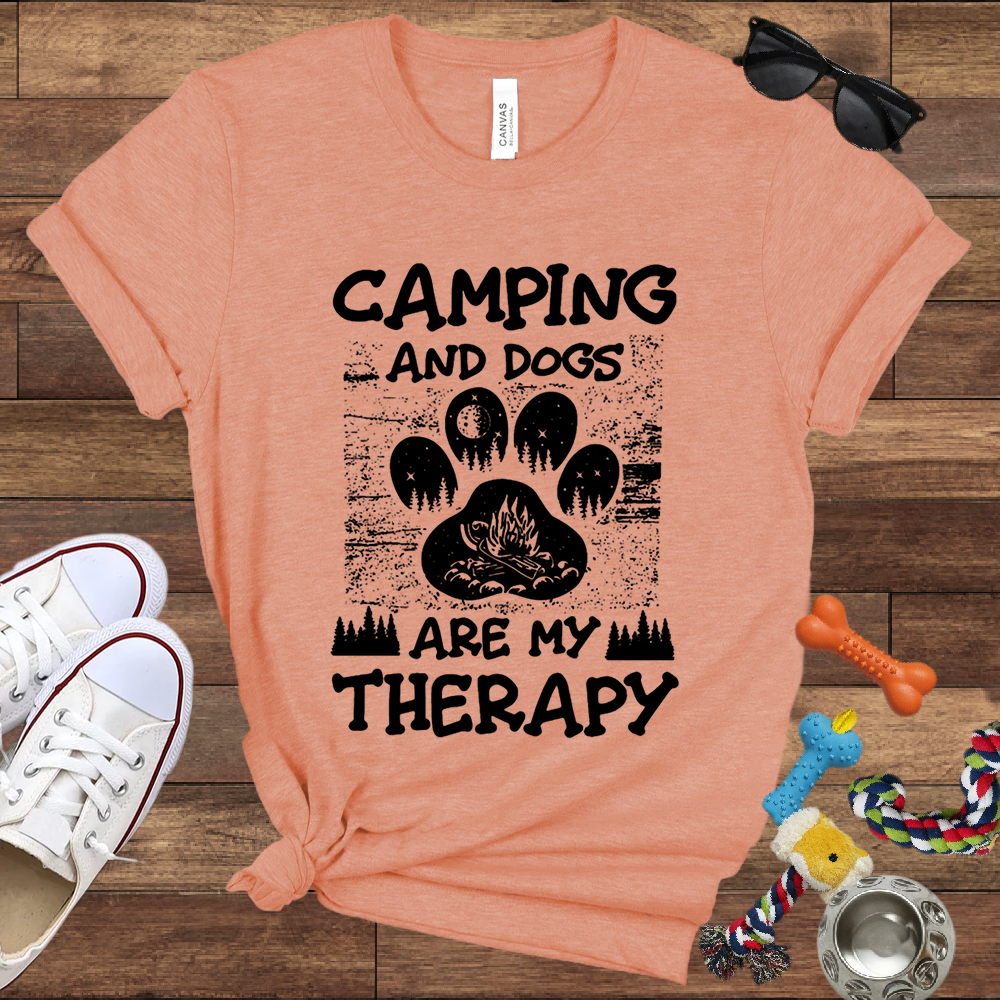 Camping And Dogs Are My Therapy - Bella Canvas Tshirt - Gift for Dog Lovers