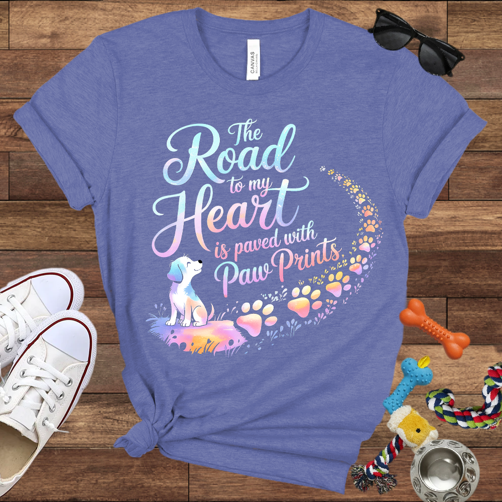 The Road to My Heart is Paved with Paw Prints - Bella Canvas Tshirt - Memory Dog Gifts