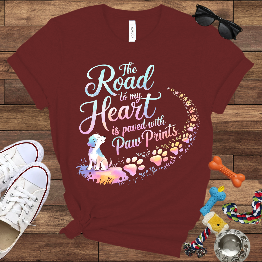 The Road to My Heart is Paved with Paw Prints - Bella Canvas Tshirt - Memory Dog Gifts