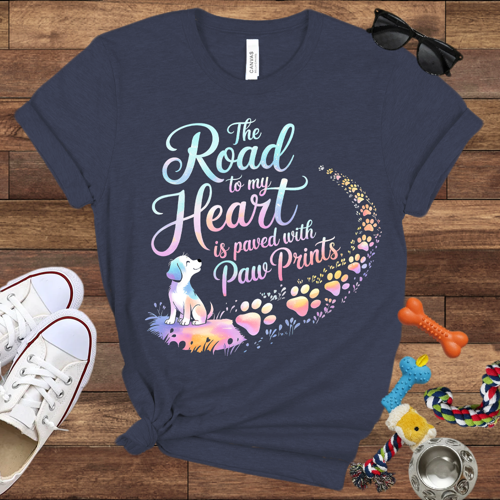 The Road to My Heart is Paved with Paw Prints - Bella Canvas Tshirt - Memory Dog Gifts