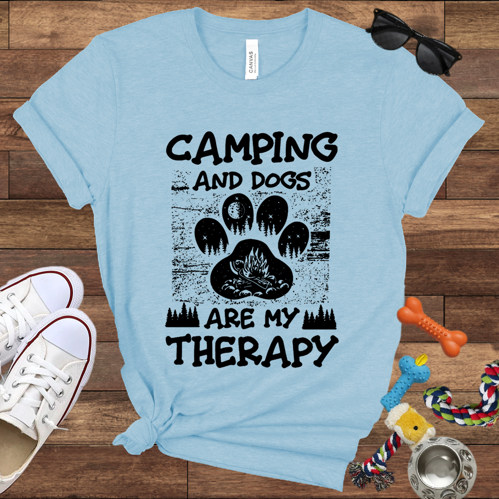Camping And Dogs Are My Therapy - Bella Canvas Tshirt - Gift for Dog Lovers