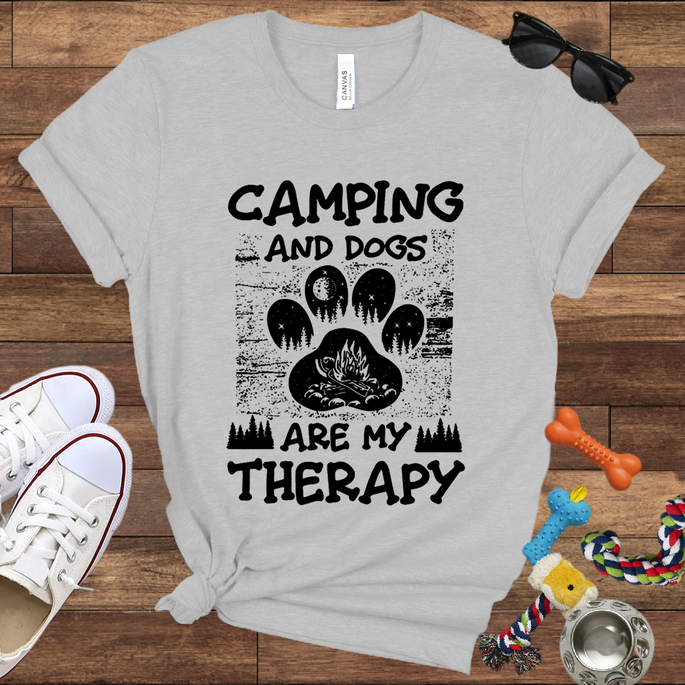 Camping And Dogs Are My Therapy - Bella Canvas Tshirt - Gift for Dog Lovers