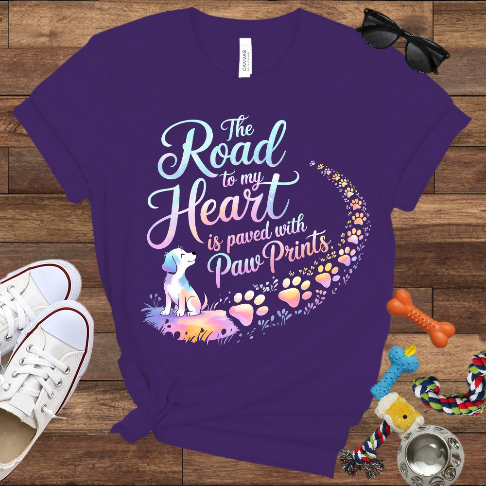 The Road to My Heart is Paved with Paw Prints - Bella Canvas Tshirt - Memory Dog Gifts
