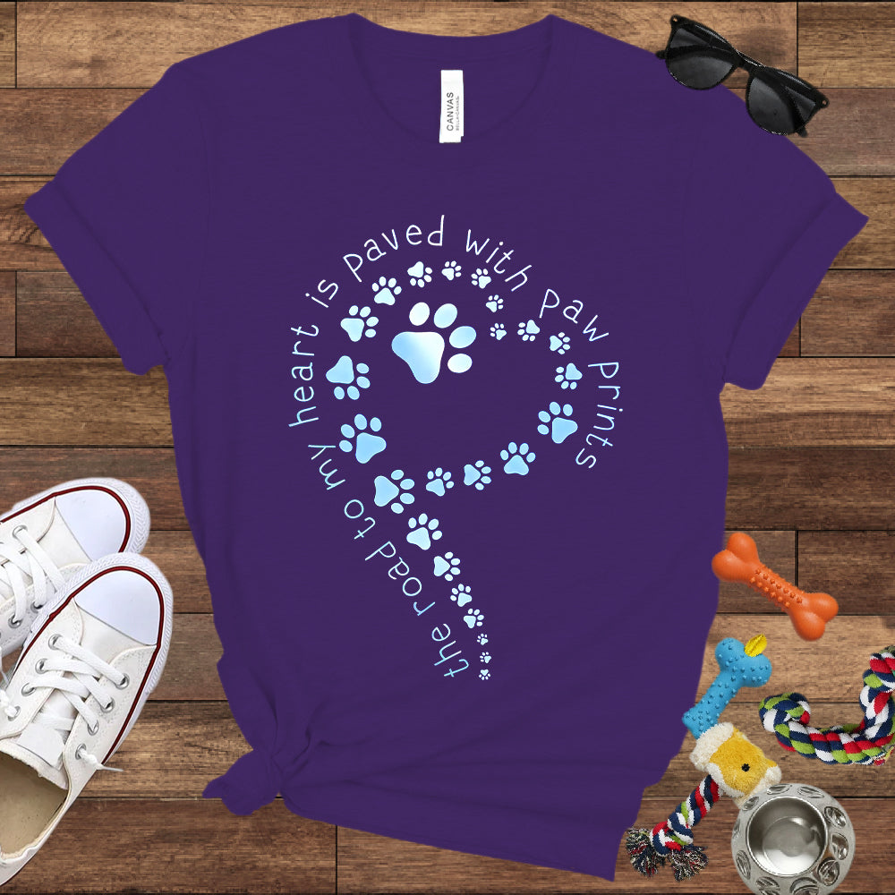 The Road To My Heart Is Paved With Paw Prints - Bella Canvas T-Shirt - Dog Lover T-Shirt