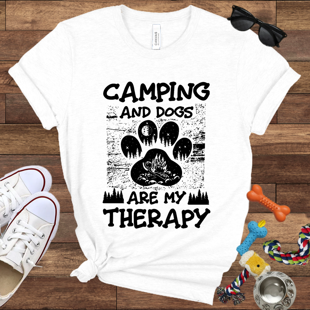 Camping And Dogs Are My Therapy - Bella Canvas Tshirt - Gift for Dog Lovers