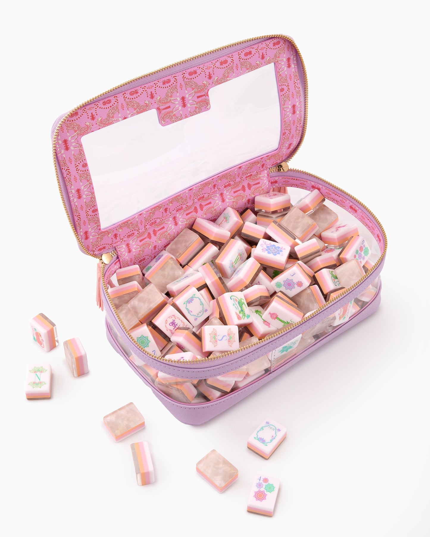 American Mahjong Tile Set Pastel Pearl Inspired Floral Design for Game Nights 160 Piece Acrylic Set