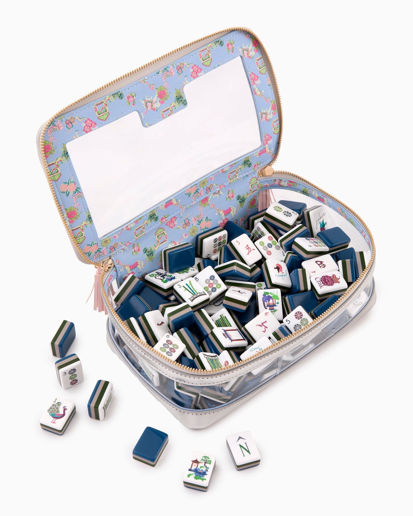 American Mahjong Tile Set Navy and Green Vintage Inspired Design for Game Nights 160 Piece Acrylic Set