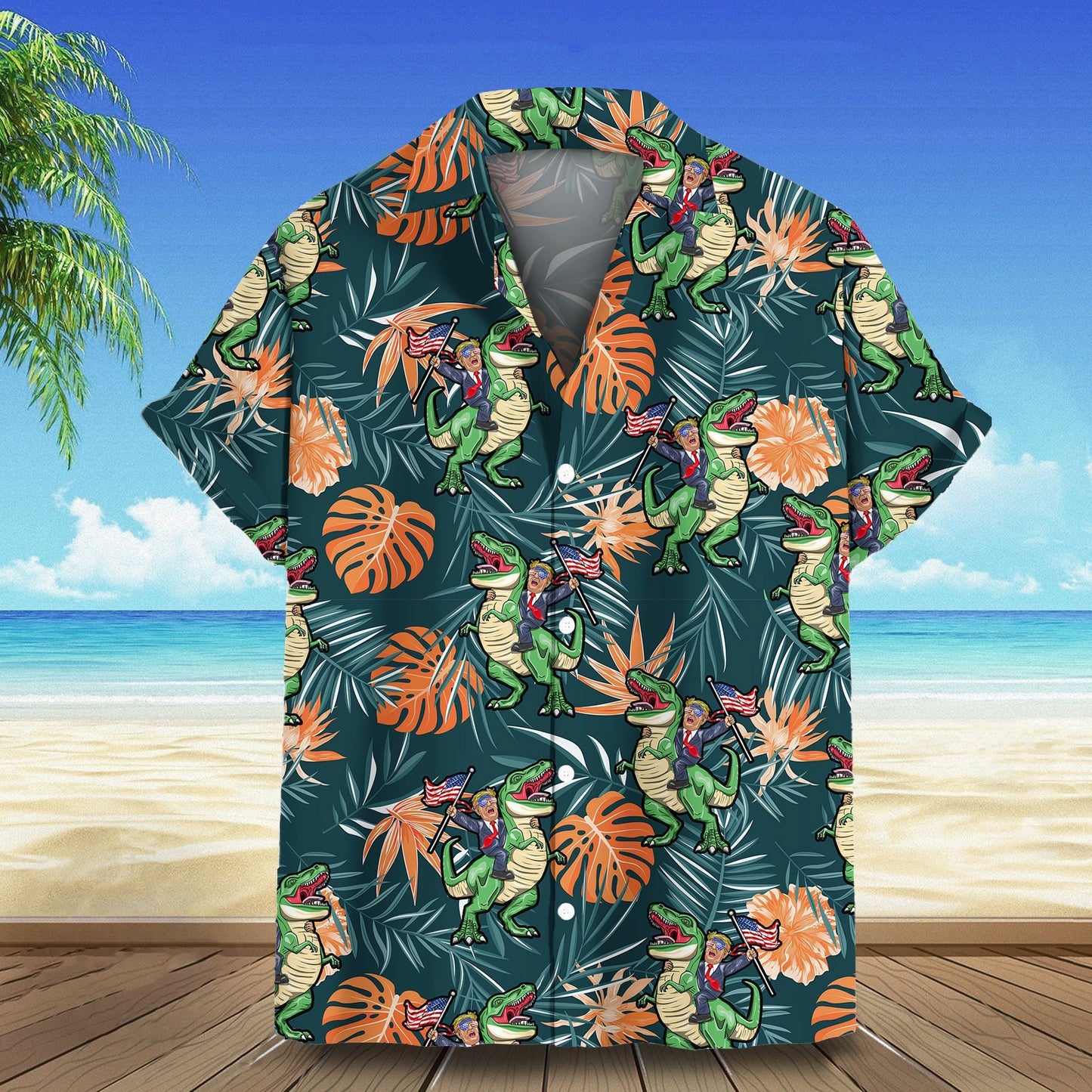 Riding Dinosaur Hawaiian Shirt Campaign Aloha Pattern Shirt Gift For Son