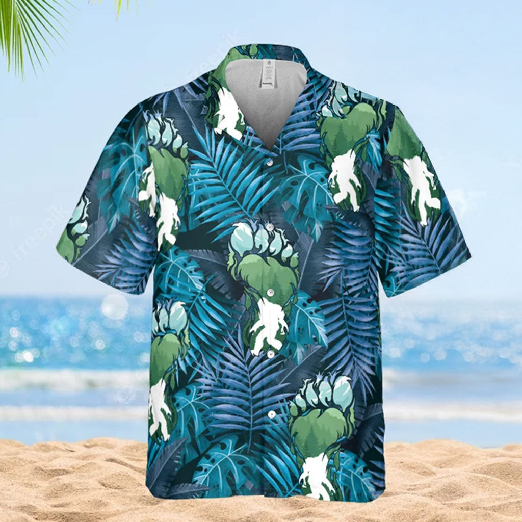 Bigfoot Blue Tropical Hawaiian Shirt