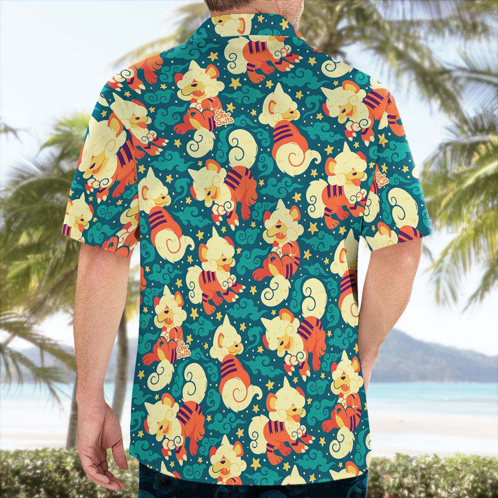 Cute Fire Puppy Button-Up Hawaiian Shirt