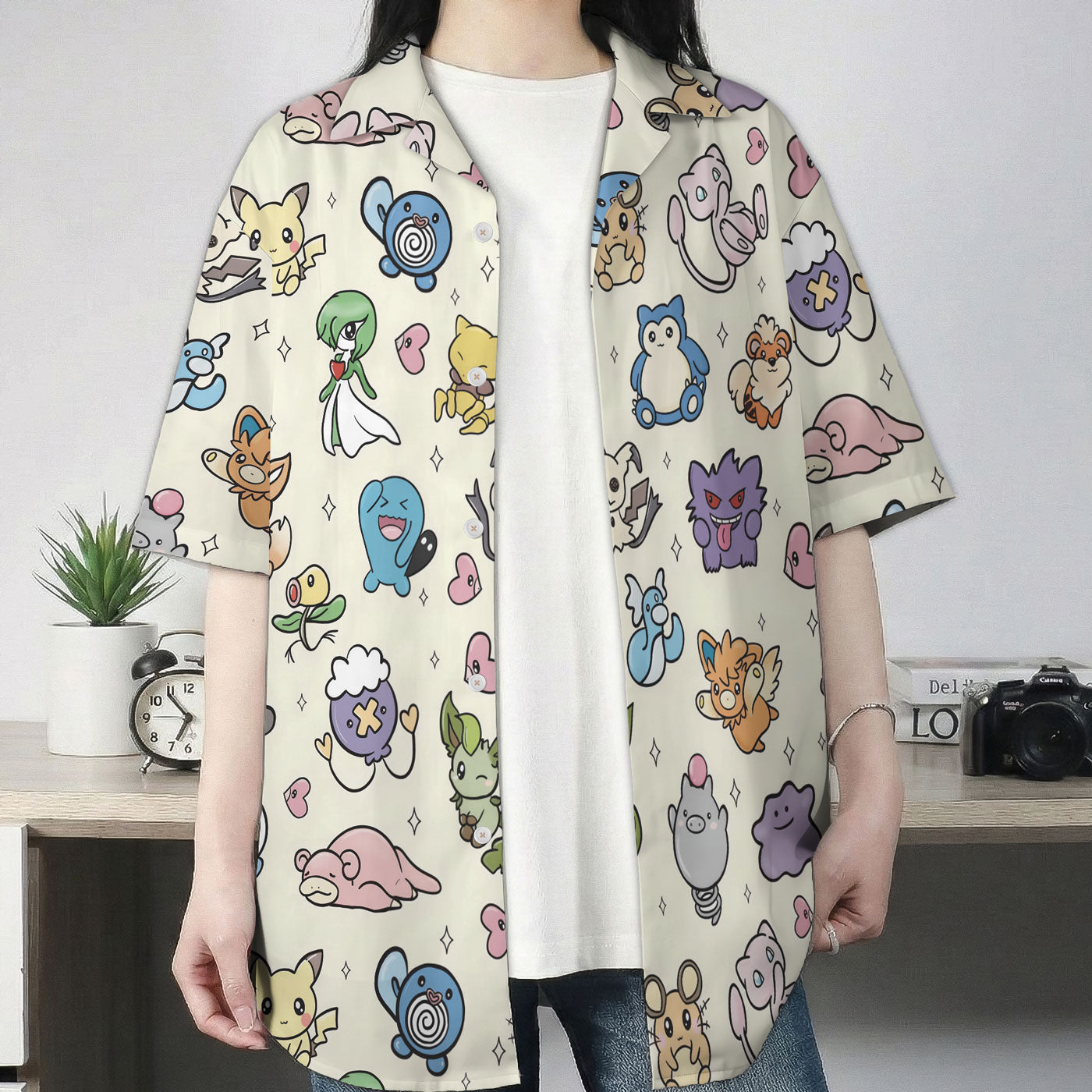 Pastel Yellow Kawaii Character Hawaiian Shirt