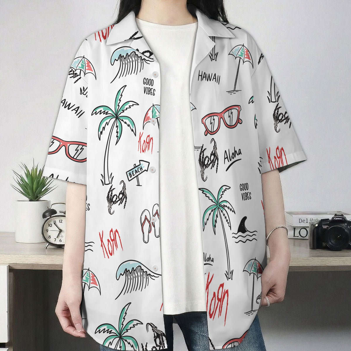 White Hand Drawn Aloha Hawaii Vibes Hawaiian Shirt