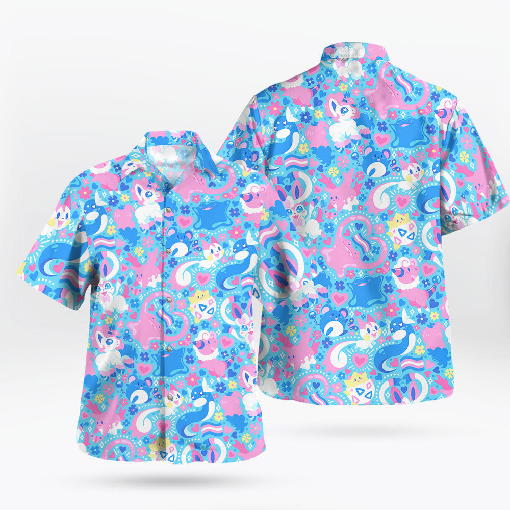 Cute Pink And Blue Tropical Hawaiian Shirt