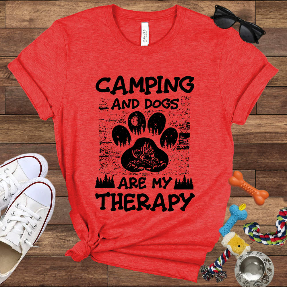 Camping And Dogs Are My Therapy - Bella Canvas Tshirt - Gift for Dog Lovers