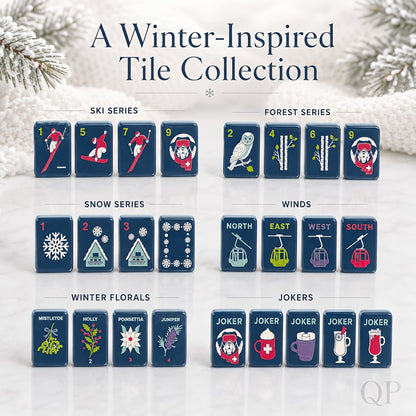 American Mahjong Tile Set Blue Winter Ski Design for Family Game Nights 160 Piece Acrylic Set