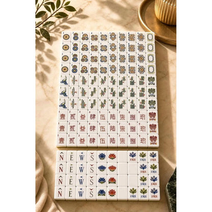 American Mahjong Game Set Tree Grain Design for Family Game Nights 160 Piece Layered Acrylic Set with Racks Pushers and Storage Bag