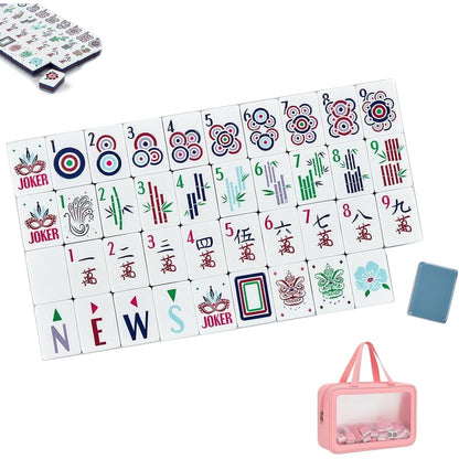 American Mahjong Tile Set Purple Layered Design for Family Game Nights 160 Piece Clear Engraved Acrylic Set with Carrying Bag
