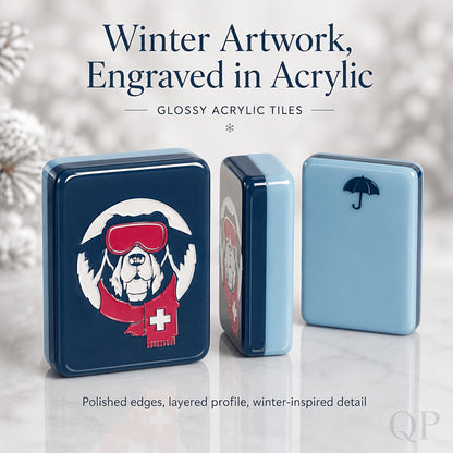 American Mahjong Tile Set Blue Winter Ski Design for Family Game Nights 160 Piece Acrylic Set
