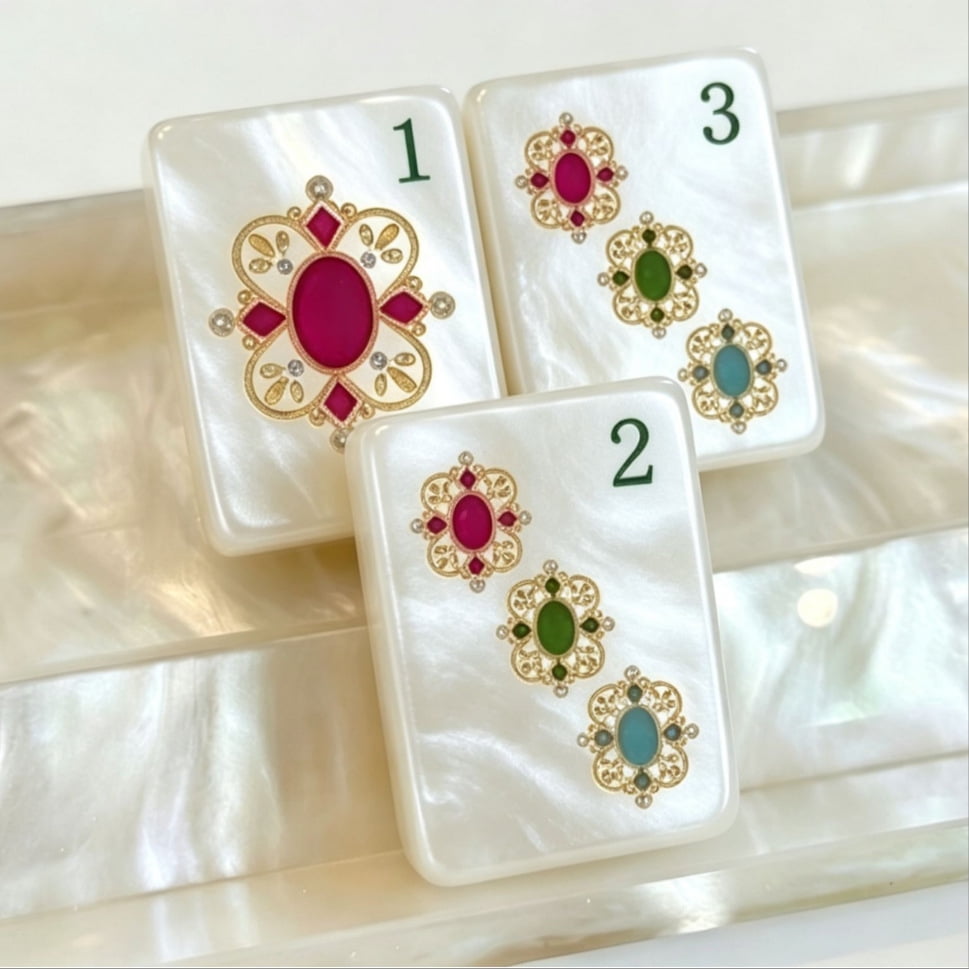American Mahjong Tile Set Baroque Pearl and Cat Design for Holiday Game Nights 160 Piece Engraved Acrylic Set
