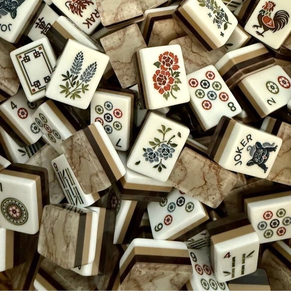 American Mahjong Tile Set Marble Pattern Design for Family and Social Games 160 Piece Engraved Acrylic Set