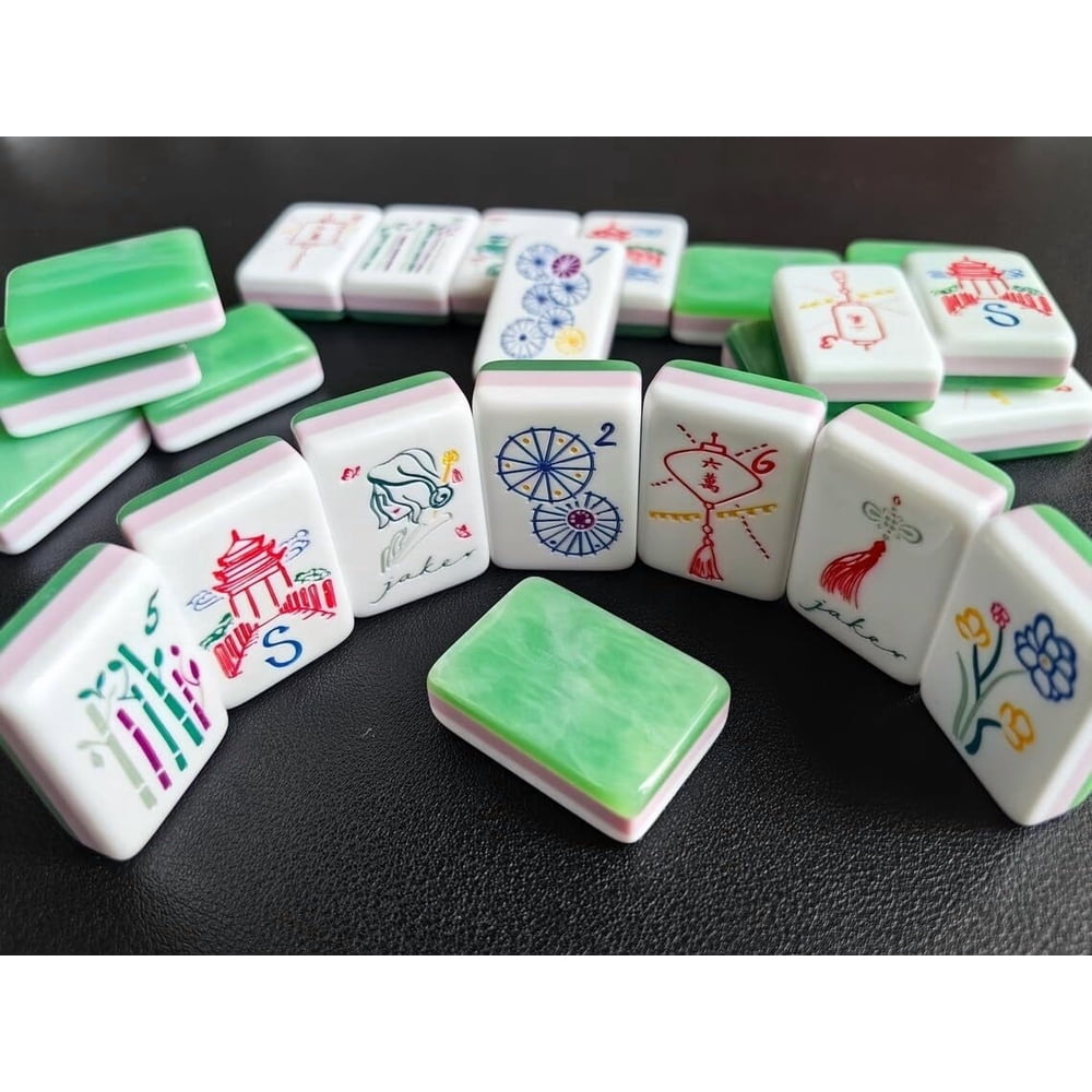 American Mahjong Tile Set Green Jade Texture Design for Home and Club Games 160 Piece Three Layer Acrylic Set