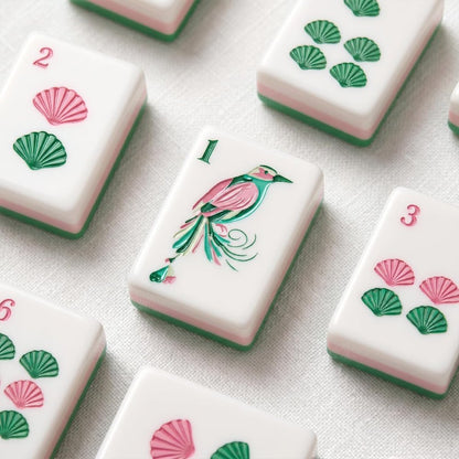 American Mahjong Tile Set Green Botanical Design for Club and Travel Games 160 Piece Engraved Acrylic Set with Storage Bag