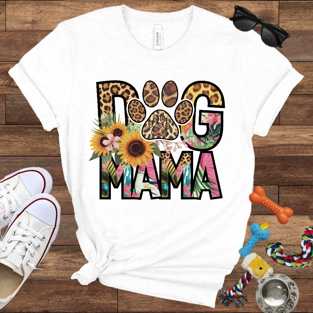 Dog Mama Leopard & Floral - Bella Canvas TShirt - Perfect Gifts for Dog Mom