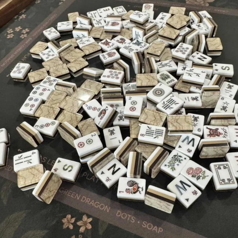 American Mahjong Tile Set Grey Marble Design for Family Game Nights 160 Piece Triple Layer Acrylic Set