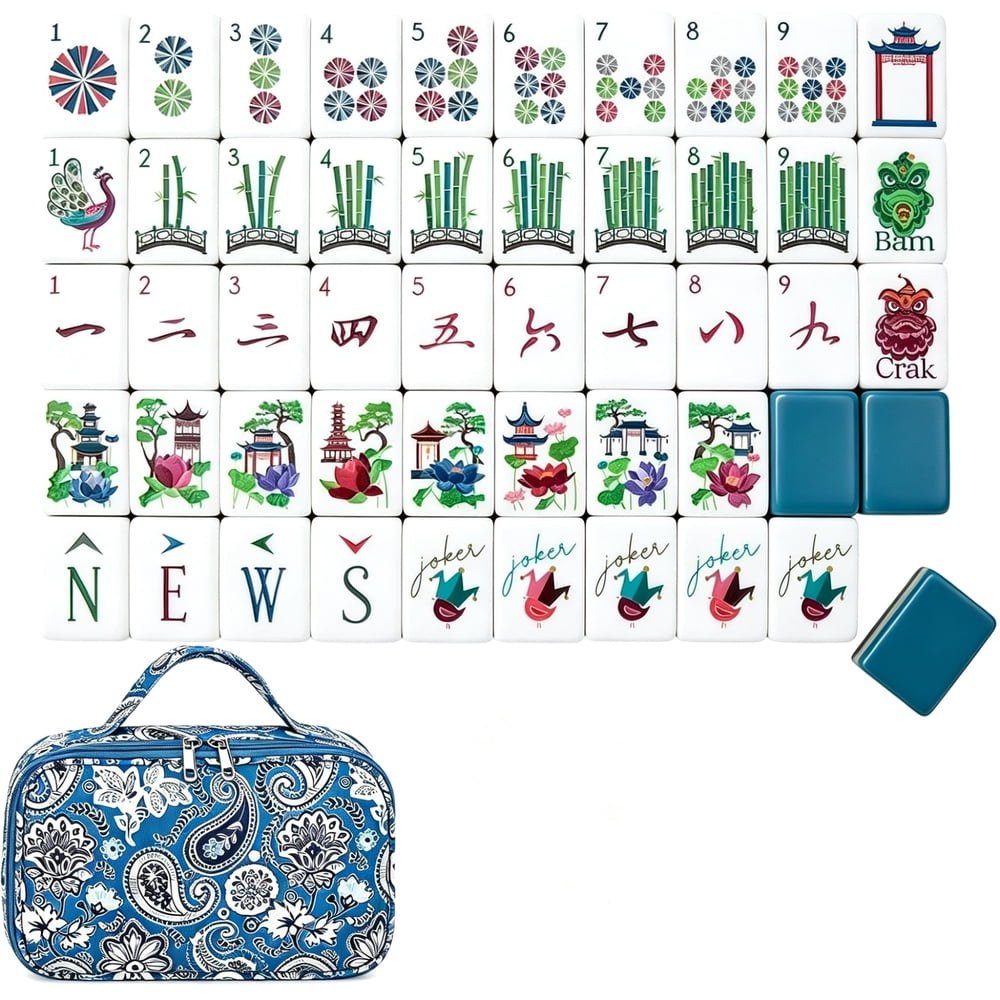 American Mahjong Game Set Paisley Travel Design for Adult and Family Games 160 Piece Four Layer Engraved Acrylic Kit with Bag and Dice