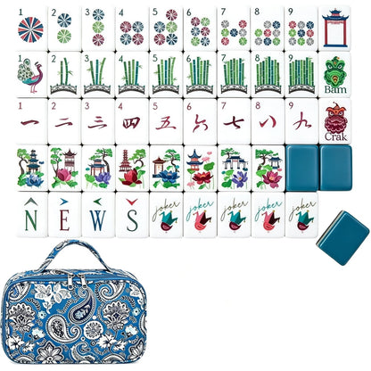 American Mahjong Game Set Paisley Travel Design for Adult and Family Games 160 Piece Four Layer Engraved Acrylic Kit with Bag and Dice