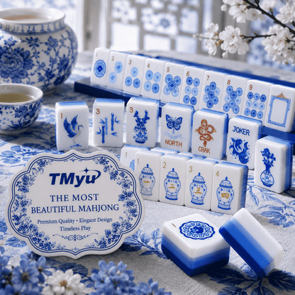 American Mahjong Tile Set Blue Engraved Design for Club and Travel Games 160 Piece Four Layer Acrylic Set with Storage Bag