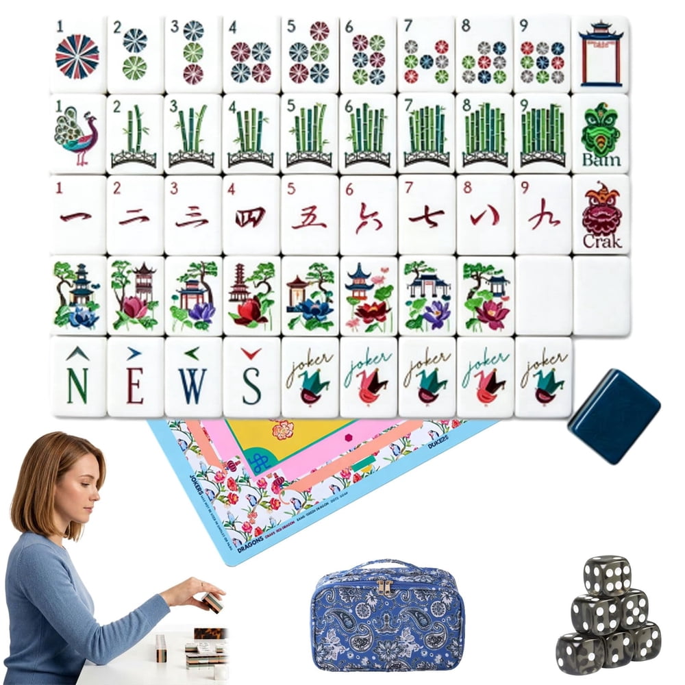 American Mahjong Game Set Colorful Four Layer Design for Family and Travel Games 160 Piece Acrylic Set with Bag Dice and Mat