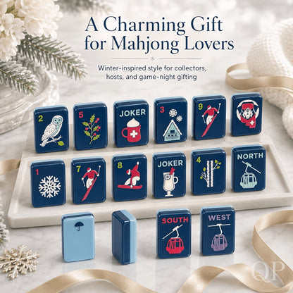 American Mahjong Tile Set Blue Winter Ski Design for Family Game Nights 160 Piece Acrylic Set