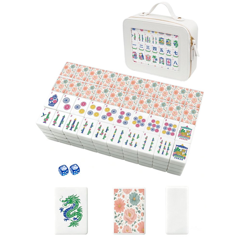 American Mahjong Game Set Pastel Pink and Teal Design for Club and Family Games 160 Piece Engraved Acrylic Set with Storage Bag and Dice