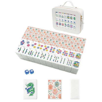 American Mahjong Game Set Pastel Pink and Teal Design for Club and Family Games 160 Piece Engraved Acrylic Set with Storage Bag and Dice