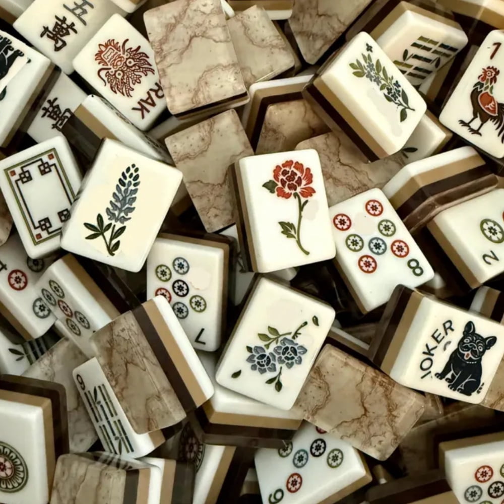 American Mahjong Tile Set Grey Marble Design for Family Game Nights 160 Piece Triple Layer Acrylic Set