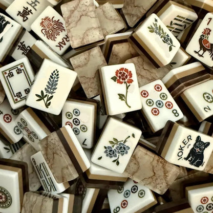 American Mahjong Tile Set Grey Marble Design for Family Game Nights 160 Piece Triple Layer Acrylic Set