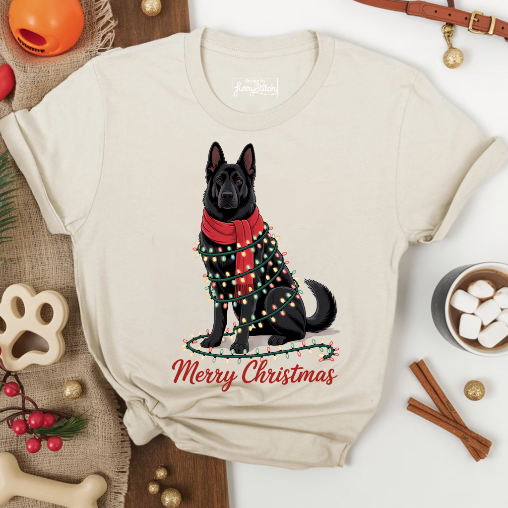 Black GSD Christmas Lights T-shirt